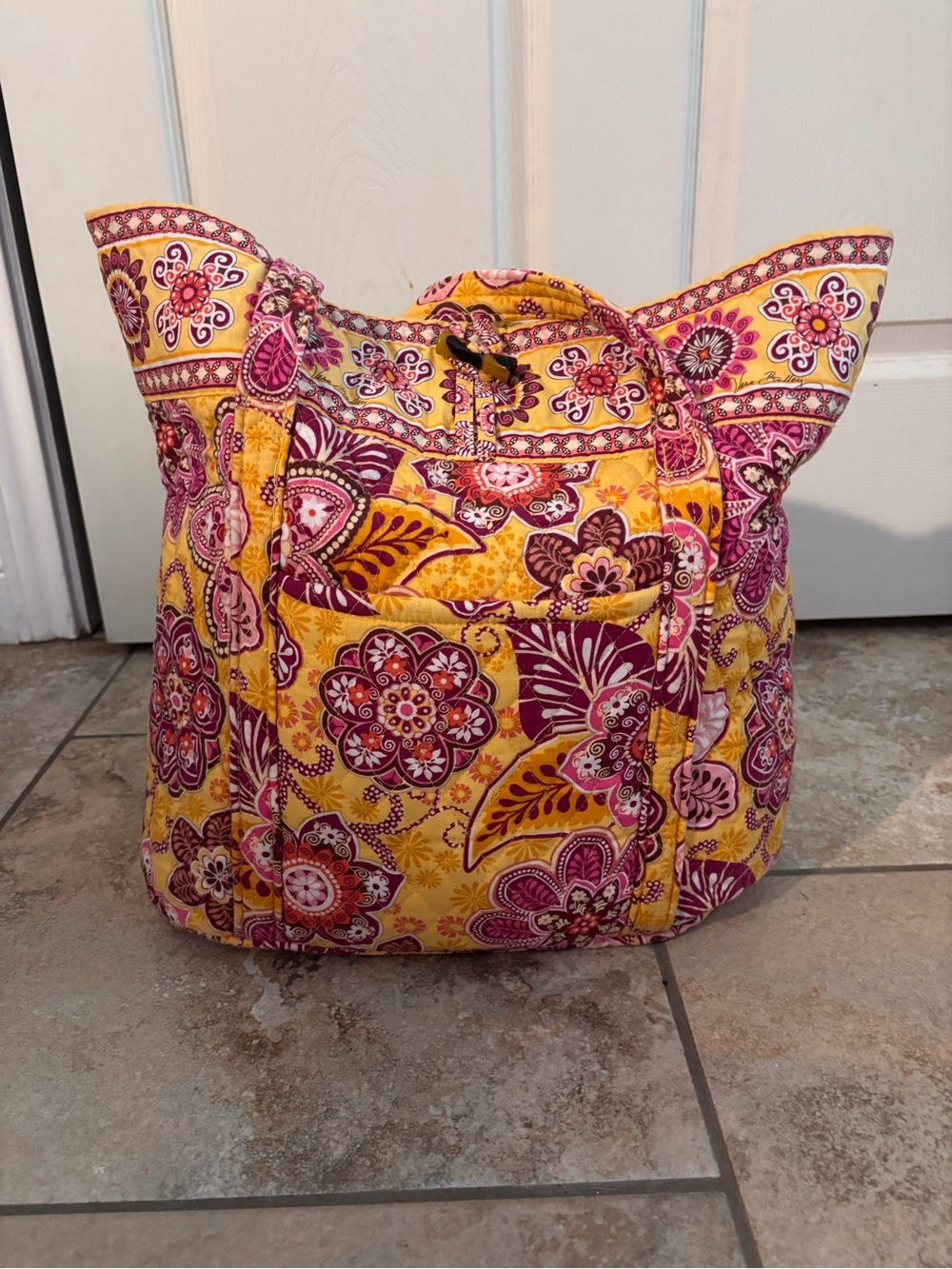Vera Bradley Bali Gold Large Quilted Shoulder Tote Bag Retired Floral